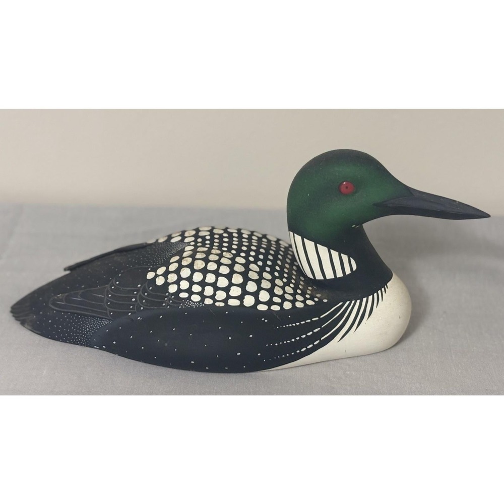 Decoys By Larry Fell, Signed Loon Hunting Hand Carved Wood Decoy Canada